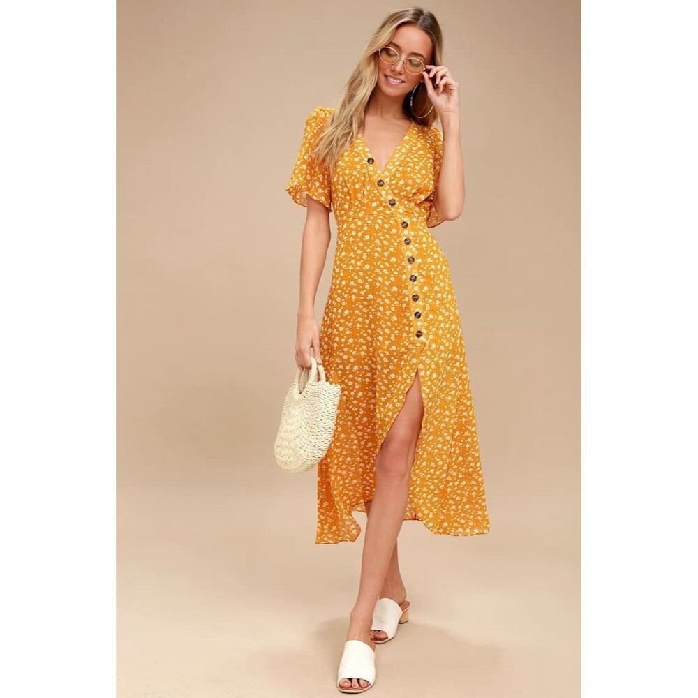 Lulus After-Bloom Delight High-Low Dress Golden Yellow - Size Small